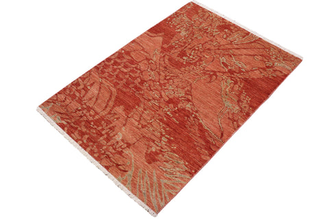 handmade Modern Kafkaz Rust Gray Hand Knotted RECTANGLE 100% WOOL area rug 3' x 5'