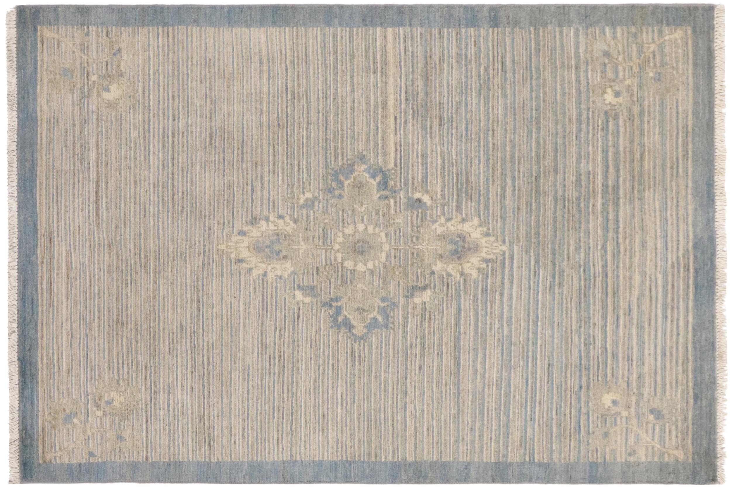 handmade Modern Kafkaz Blue Beige Hand Knotted RECTANGLE 100% WOOL area rug 3' x 5'