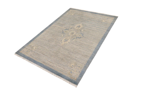handmade Modern Kafkaz Blue Beige Hand Knotted RECTANGLE 100% WOOL area rug 3' x 5'