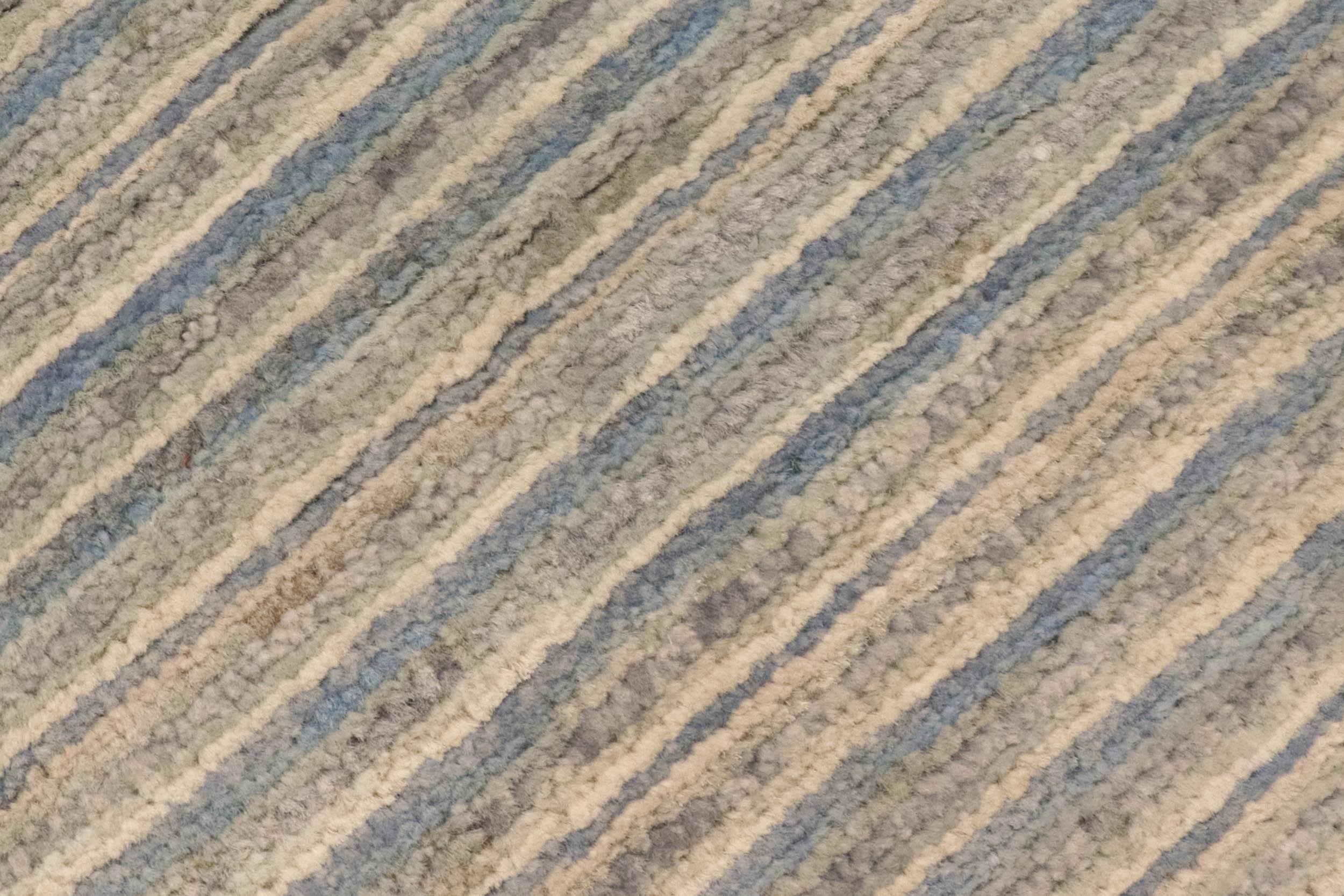 handmade Modern Kafkaz Blue Beige Hand Knotted RECTANGLE 100% WOOL area rug 3' x 5'