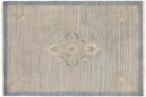 handmade Modern Kafkaz Blue Beige Hand Knotted RECTANGLE 100% WOOL area rug 3' x 5'