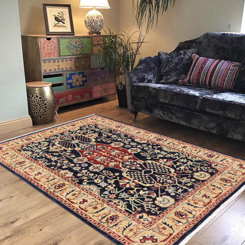 handmade Traditional Kafkaz Blue Tan Hand Knotted RECTANGLE 100% WOOL area rug 4x6