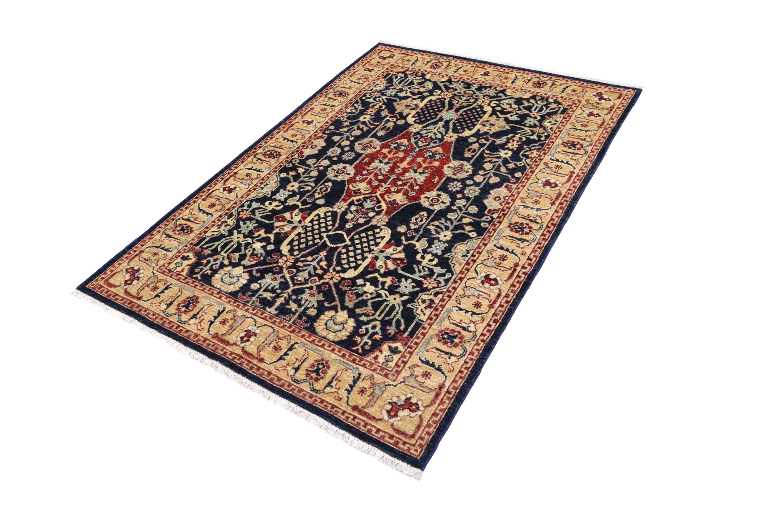 handmade Traditional Kafkaz Blue Tan Hand Knotted RECTANGLE 100% WOOL area rug 4x6