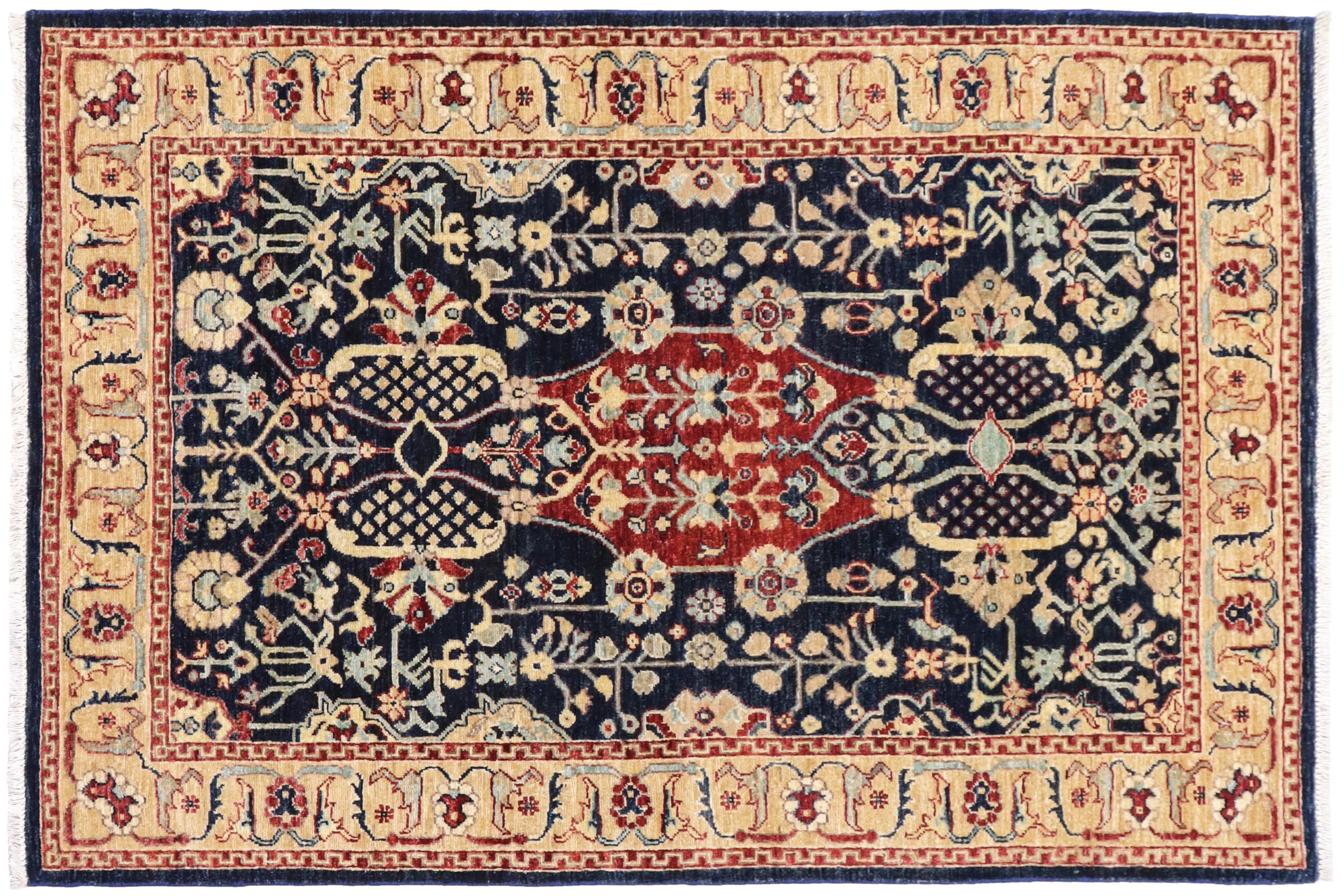 handmade Traditional Kafkaz Blue Tan Hand Knotted RECTANGLE 100% WOOL area rug 4x6