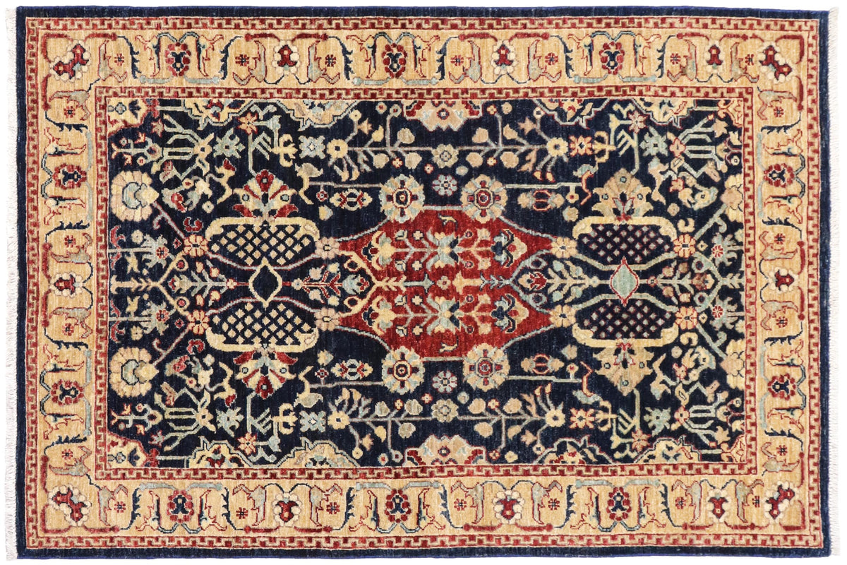 handmade Traditional Kafkaz Blue Tan Hand Knotted RECTANGLE 100% WOOL area rug 4x6