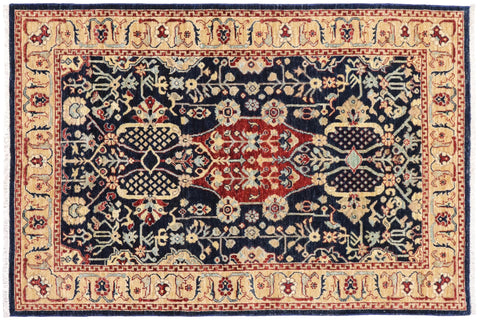 handmade Traditional Kafkaz Blue Tan Hand Knotted RECTANGLE 100% WOOL area rug 4x6