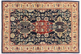 Oriental Ziegler Finley Blue/Tan Hand-Knotted Wool Rug - 4'2'' x 6'1''
