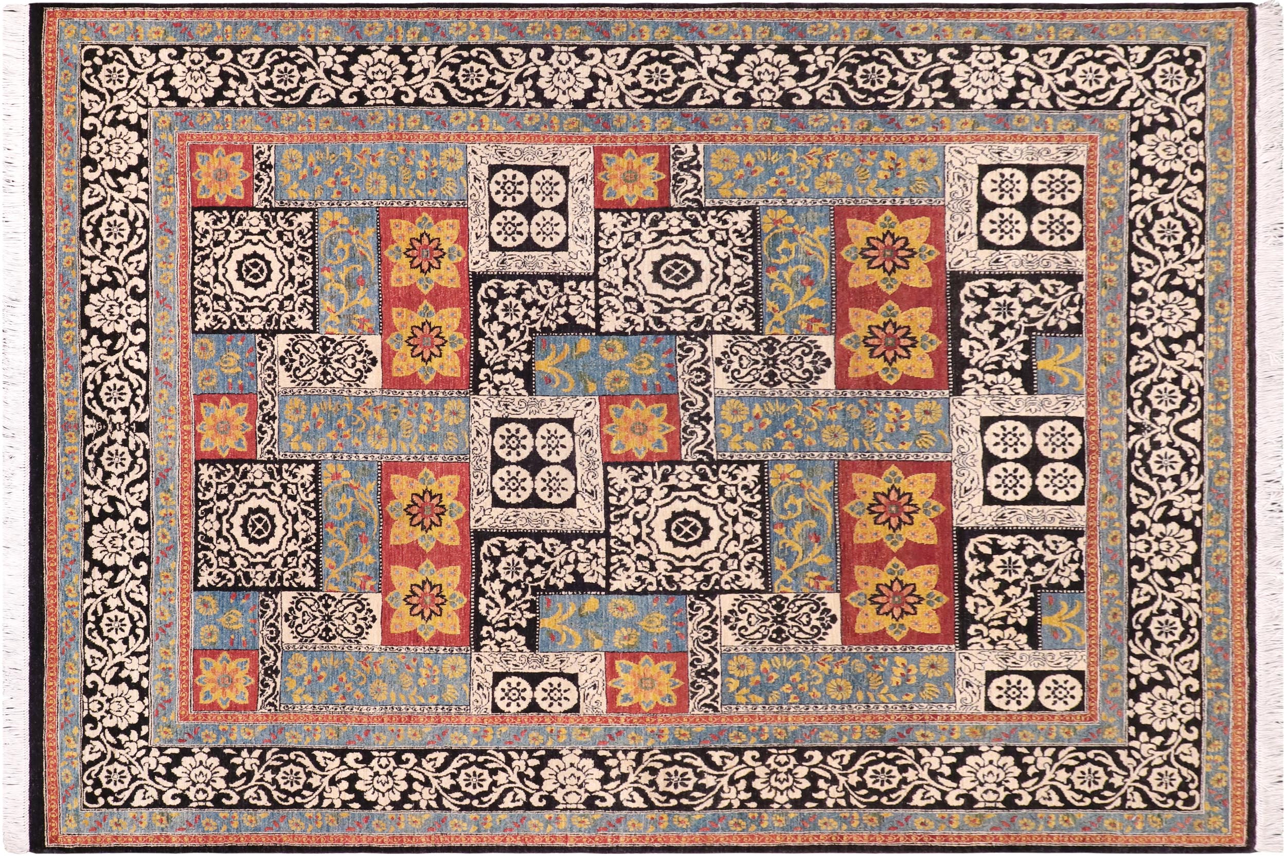 handmade Modern Kafkaz Rust Black Hand Knotted RECTANGLE 100% WOOL area rug 8' x 10'