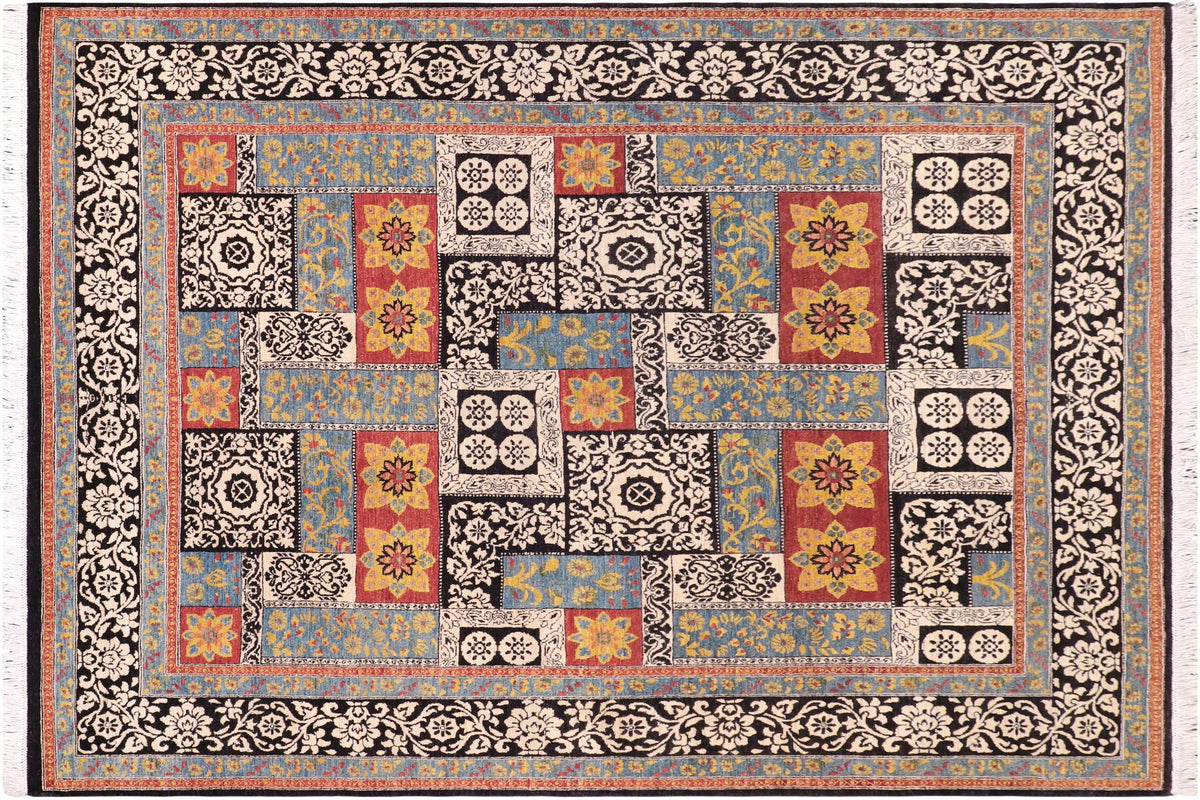 handmade Modern Kafkaz Rust Black Hand Knotted RECTANGLE 100% WOOL area rug 8' x 10'