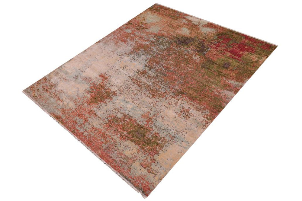 handmade Modern Modern Blue Beige Hand Knotted RECTANGLE WOOL&SILK area rug 8X11