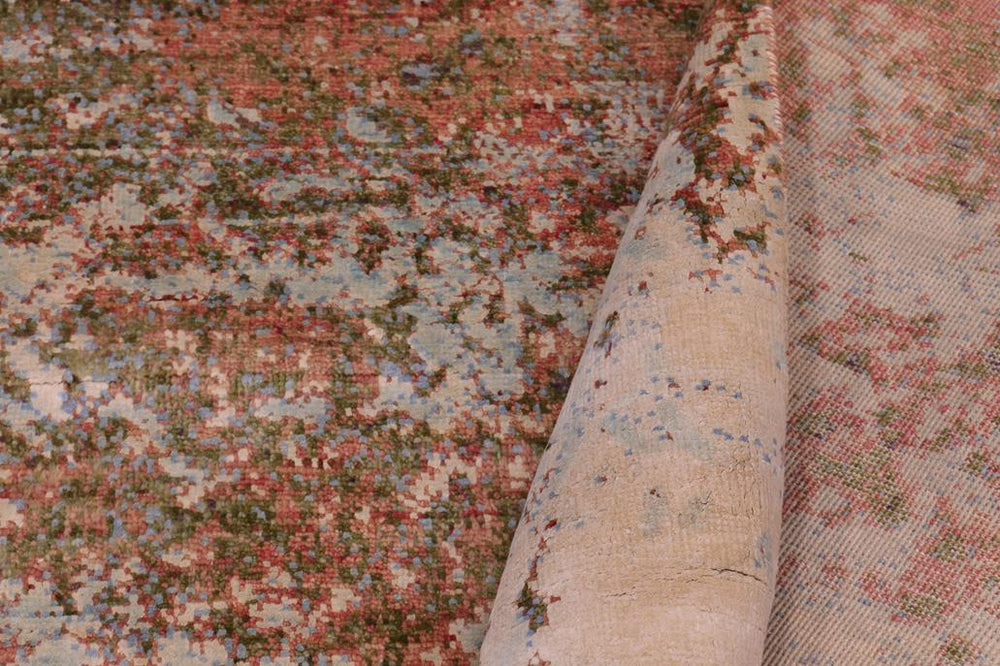 handmade Modern Modern Blue Beige Hand Knotted RECTANGLE WOOL&SILK area rug 8X11