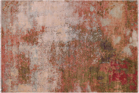 handmade Modern Modern Blue Beige Hand Knotted RECTANGLE WOOL&SILK area rug 8' x 11'