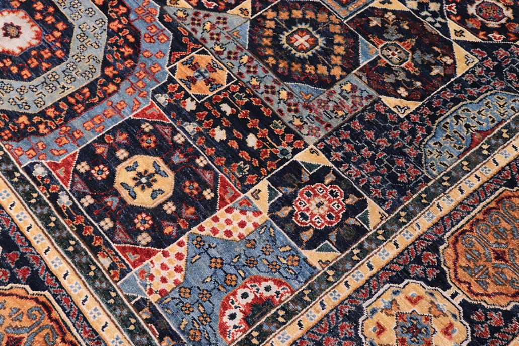 handmade Geometric Mamluk Blue Rust Hand Knotted RECTANGLE WOOL&SILK area rug 8 x 10