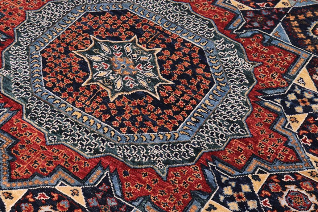 handmade Geometric Mamluk Blue Rust Hand Knotted RECTANGLE WOOL&SILK area rug 8 x 10