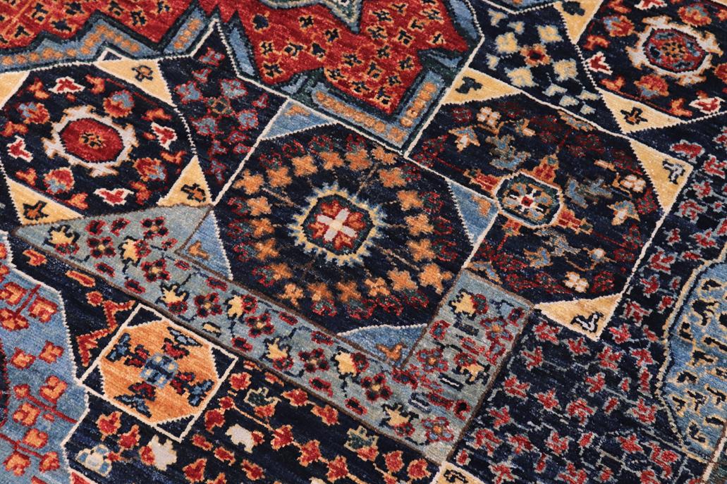 handmade Geometric Mamluk Blue Rust Hand Knotted RECTANGLE WOOL&SILK area rug 8 x 10