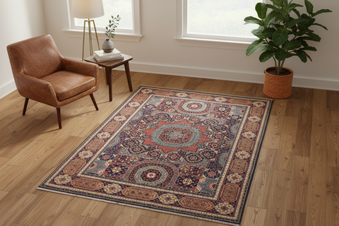 Southwestern Mamluk Elise Blue/Rust Wool&Silk Rug - 8'1'' x 10'0''