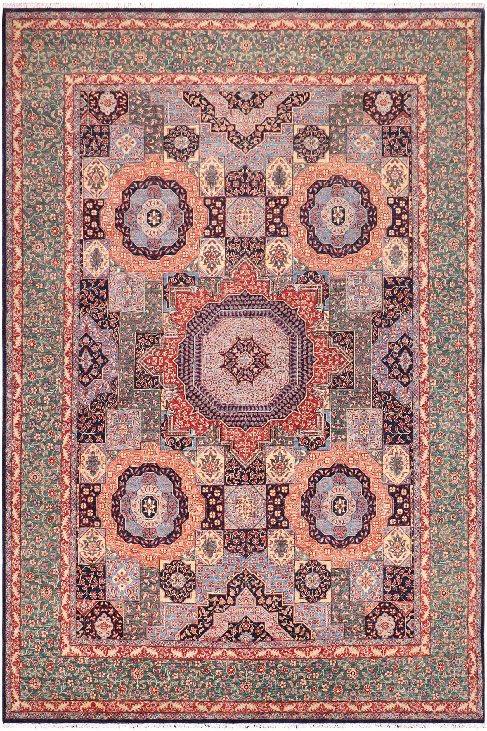 handmade Geometric Mamluk Blue Green Hand Knotted RECTANGLE 100% WOOL area rug 9 x 12