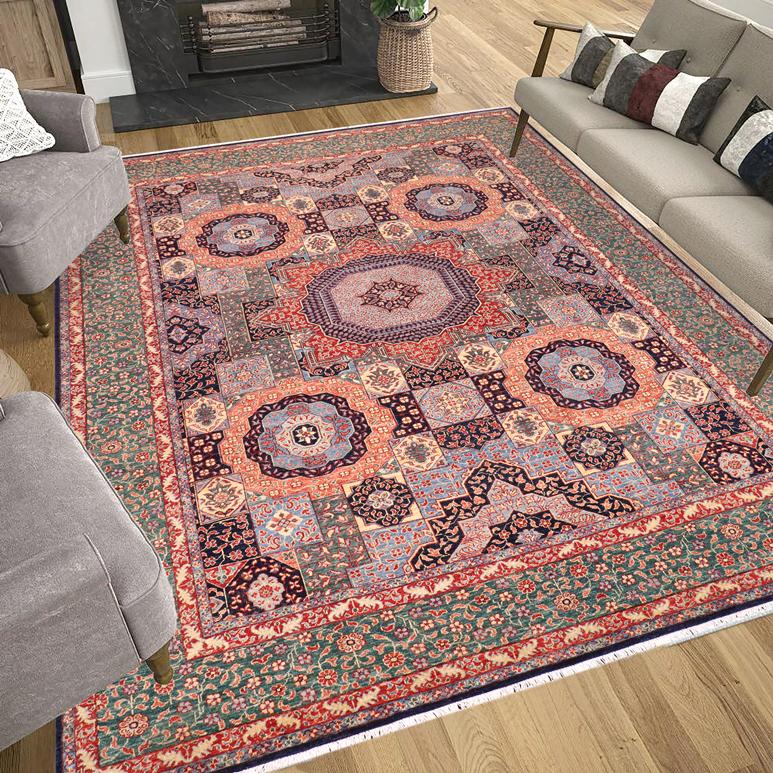 handmade Geometric Mamluk Blue Green Hand Knotted RECTANGLE 100% WOOL area rug 9 x 12