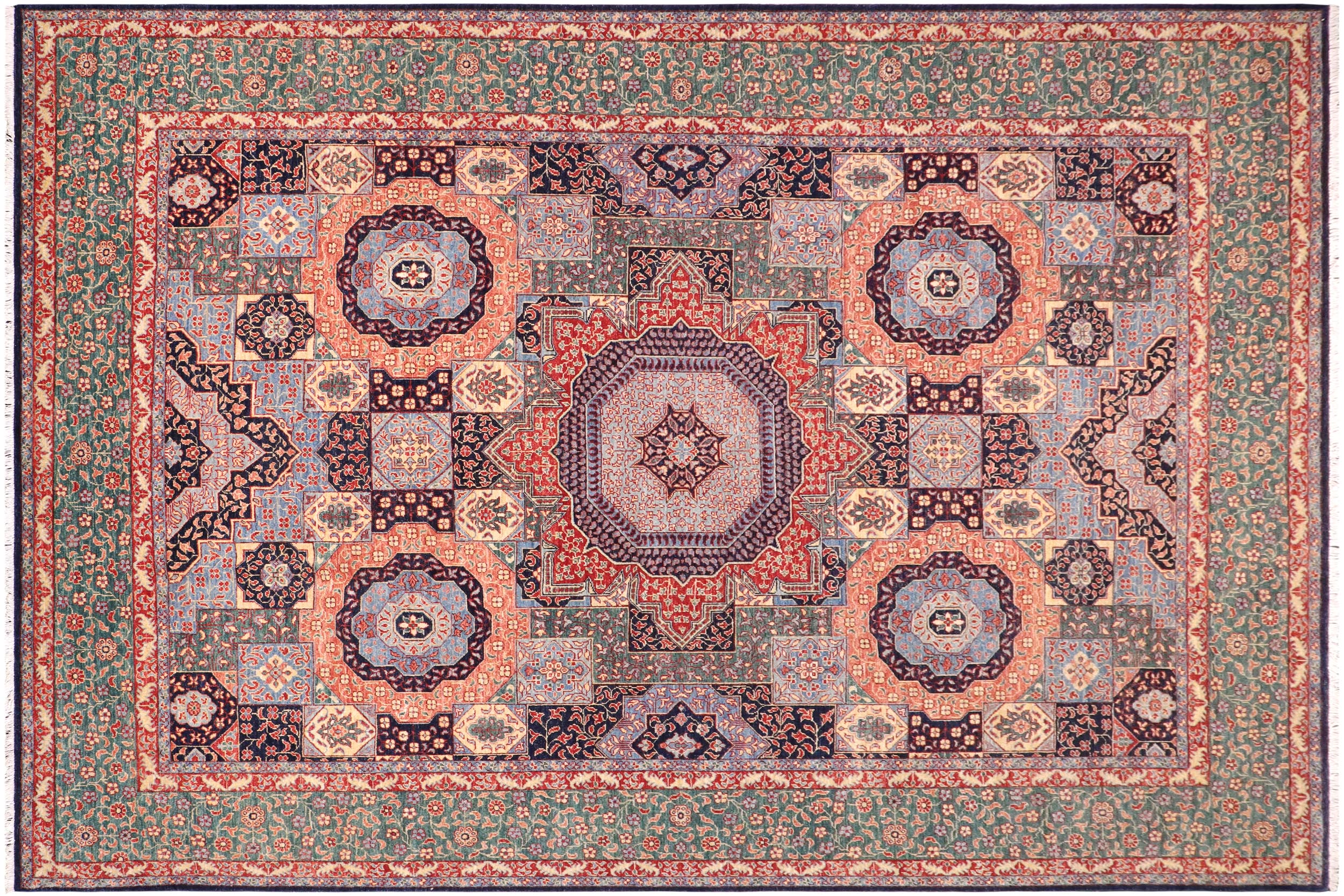 handmade Geometric Mamluk Blue Green Hand Knotted RECTANGLE 100% WOOL area rug 9 x 12