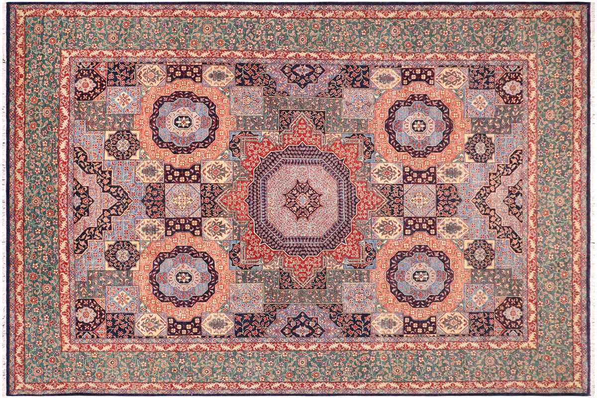 handmade Geometric Mamluk Blue Green Hand Knotted RECTANGLE 100% WOOL area rug 9 x 12