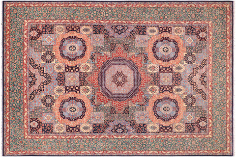 handmade Geometric Mamluk Blue Green Hand Knotted RECTANGLE 100% WOOL area rug 9 x 12