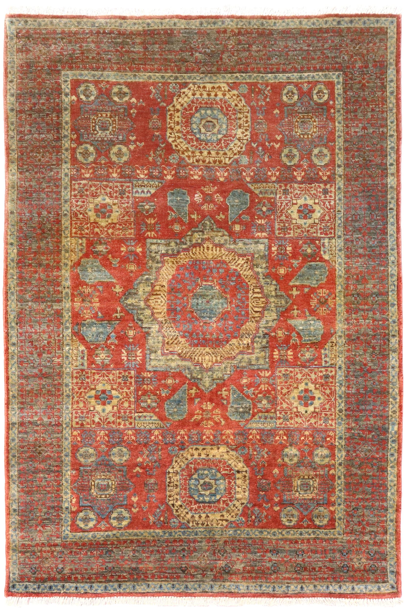 handmade Geometric Mamluk Rust Gray Hand Knotted RECTANGLE 100% WOOL area rug 3 x 5