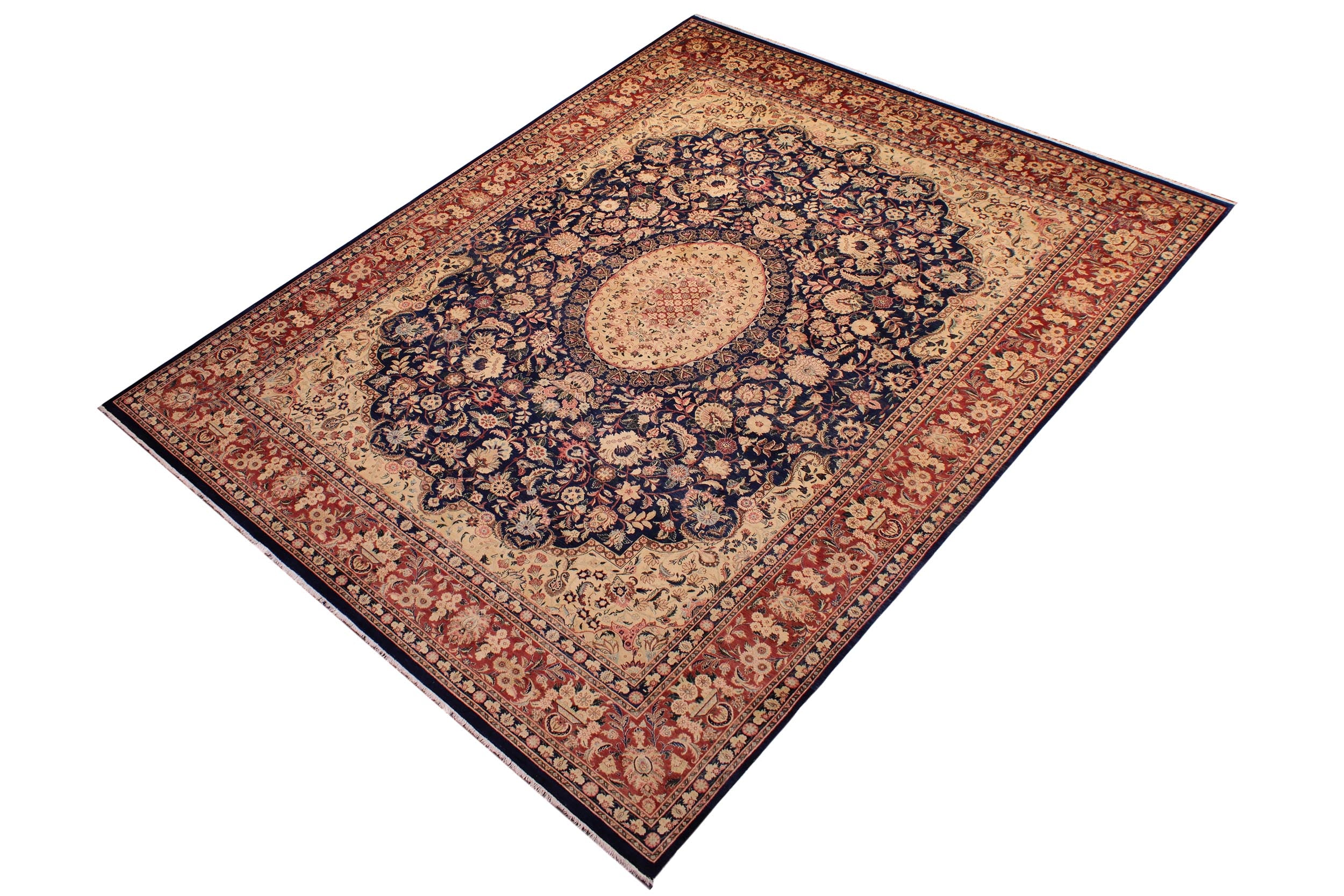handmade Traditional Hussani Blue Rose Hand Knotted RECTANGLE 100% WOOL area rug 9 x 12
