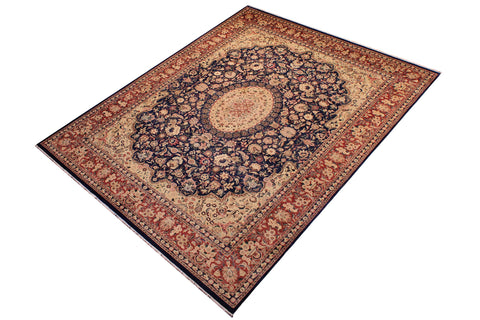 handmade Traditional Hussani Blue Rose Hand Knotted RECTANGLE 100% WOOL area rug 9 x 12