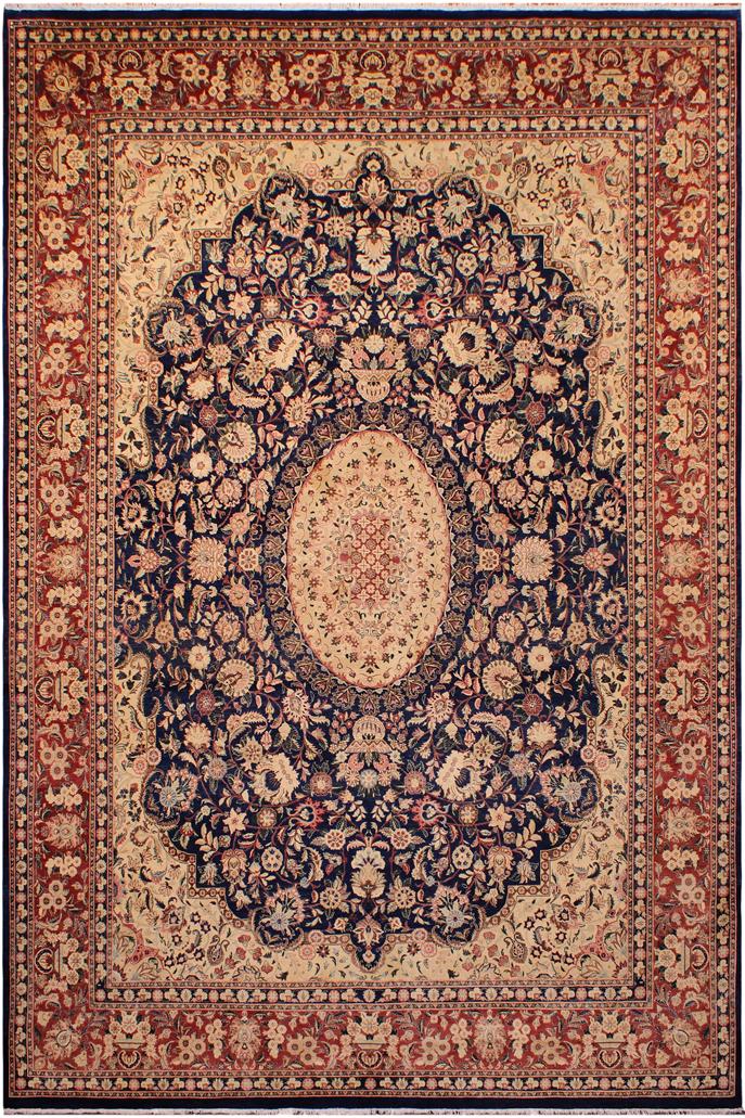 Traditional Hussani Lorna Blue Rose Hand Knotted Area rugs 9 x 12