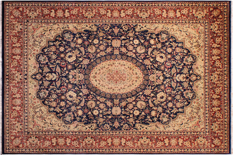 handmade Traditional Hussani Blue Rose Hand Knotted RECTANGLE 100% WOOL area rug 9 x 12