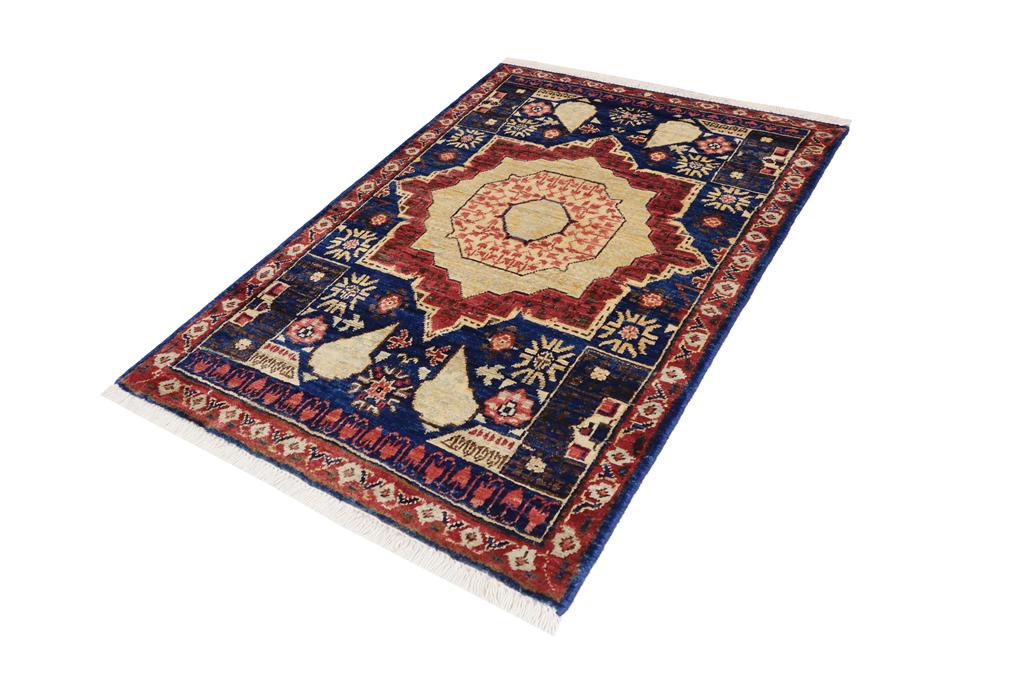 handmade Geometric Mamluk Blue Red Hand Knotted RECTANGLE 100% WOOL area rug 2 x 3