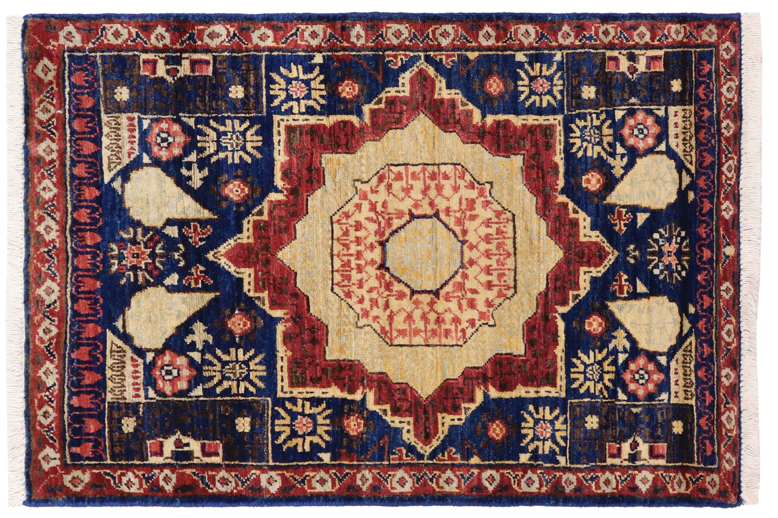 handmade Geometric Mamluk Blue Red Hand Knotted RECTANGLE 100% WOOL area rug 2 x 3