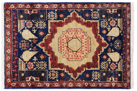 handmade Geometric Mamluk Blue Red Hand Knotted RECTANGLE 100% WOOL area rug 2 x 3