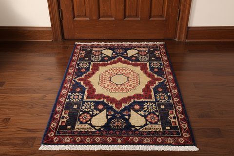 handmade Geometric Mamluk Blue Red Hand Knotted RECTANGLE 100% WOOL area rug 2 x 3