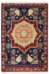 handmade Geometric Mamluk Blue Red Hand Knotted RECTANGLE 100% WOOL area rug 2 x 3