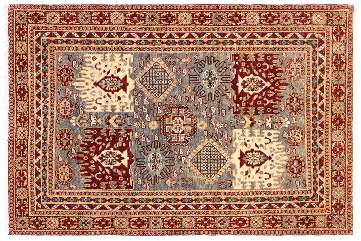 handmade Transitional Kafkaz Gray Red Hand Knotted RECTANGLE 100% WOOL area rug 5' x 6'