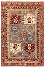 handmade Traditional Kafkaz Gray Red Hand Knotted RECTANGLE 100% WOOL area rug 5X6