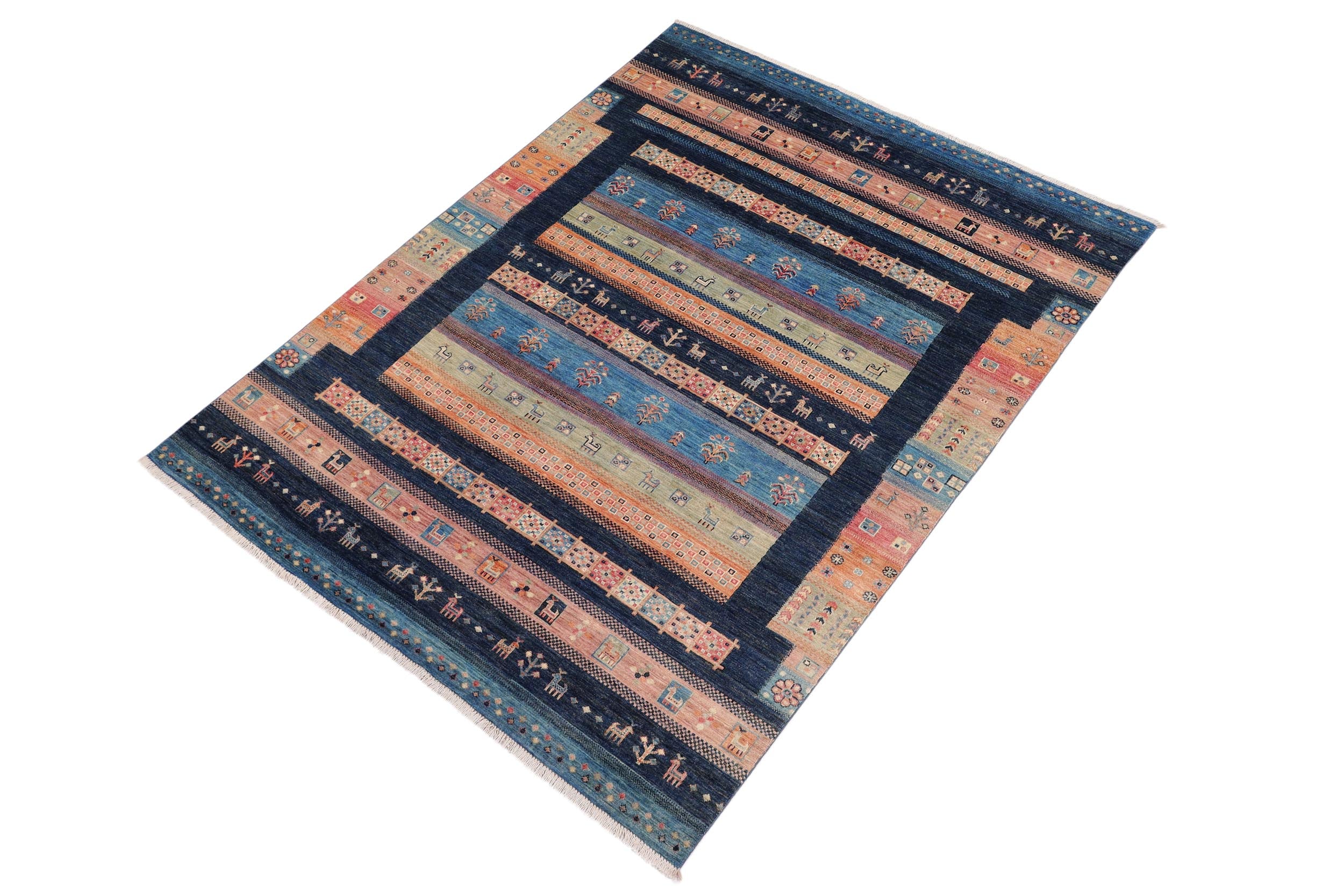 handmade Geometric Kurjean Blue Pink Hand Knotted RECTANGLE 100% WOOL area rug 6x8