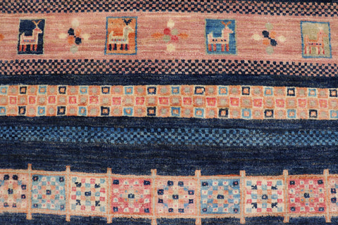 handmade Geometric Kurjean Blue Pink Hand Knotted RECTANGLE 100% WOOL area rug 6x8