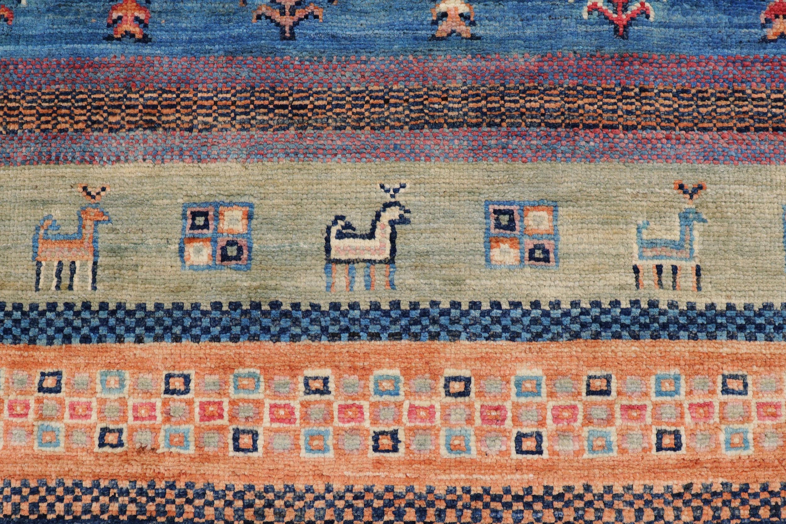 handmade Geometric Kurjean Blue Pink Hand Knotted RECTANGLE 100% WOOL area rug 6x8