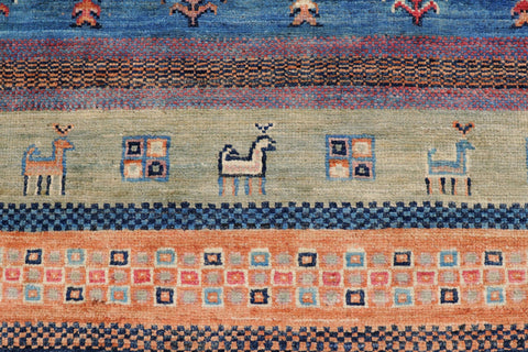 handmade Geometric Kurjean Blue Pink Hand Knotted RECTANGLE 100% WOOL area rug 6x8