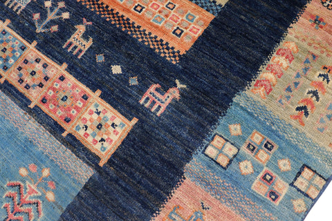 handmade Geometric Kurjean Blue Pink Hand Knotted RECTANGLE 100% WOOL area rug 6x8