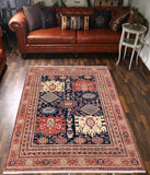 handmade Traditional Kafkaz Blue Rust Hand Knotted RECTANGLE 100% WOOL area rug 5 x 7