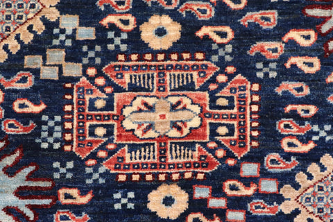 handmade Transitional Kafkaz Blue Rust Hand Knotted RECTANGLE 100% WOOL area rug 5' x 7'