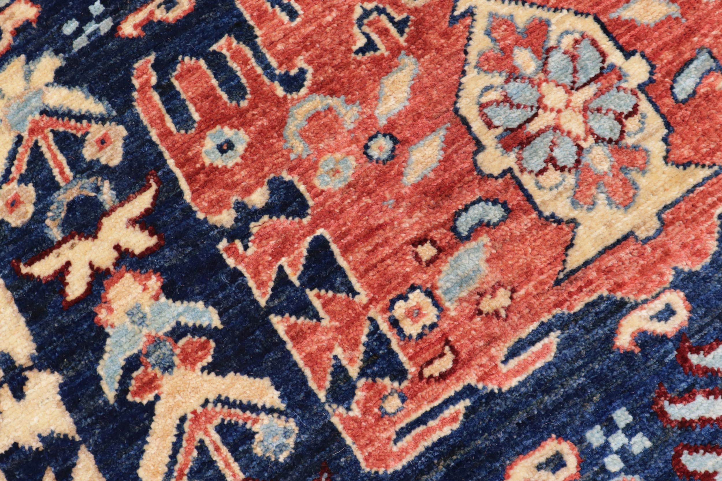handmade Transitional Kafkaz Blue Rust Hand Knotted RECTANGLE 100% WOOL area rug 5' x 7'