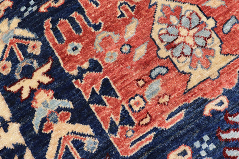 handmade Transitional Kafkaz Blue Rust Hand Knotted RECTANGLE 100% WOOL area rug 5' x 7'