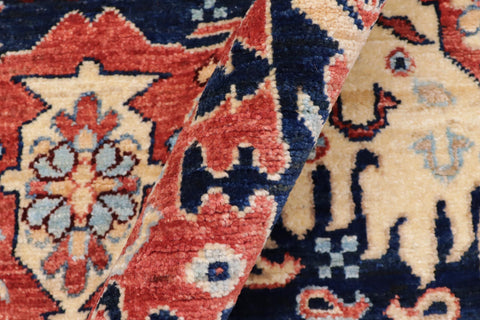 handmade Transitional Kafkaz Blue Rust Hand Knotted RECTANGLE 100% WOOL area rug 5' x 7'