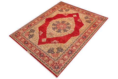 handmade Traditional Kirman Red Tan Hand Knotted RECTANGLE 100% WOOL area rug 9 x 12