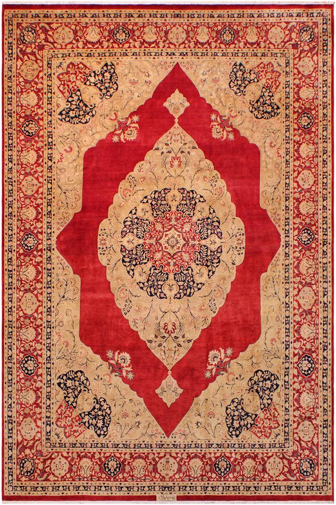 Traditional Kirman Porsche Red Tan Hand Knotted Area rugs 9X12