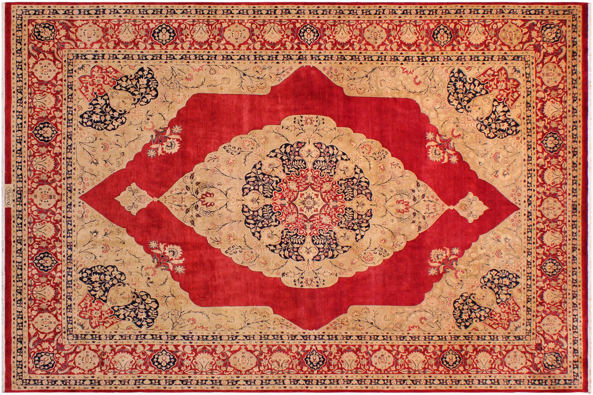 handmade Traditional Kirman Red Tan Hand Knotted RECTANGLE 100% WOOL area rug 9 x 12